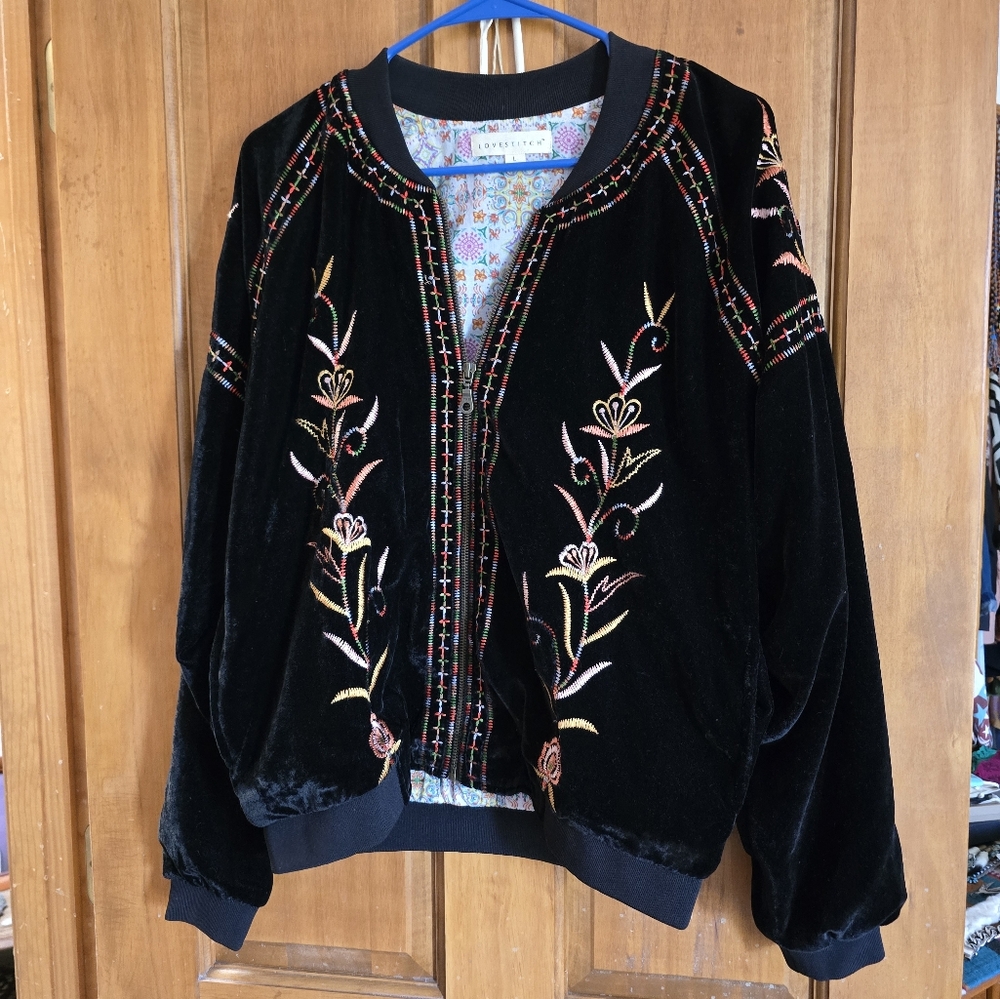 Lovestitch Velvet Embroidered Bomber style jacket